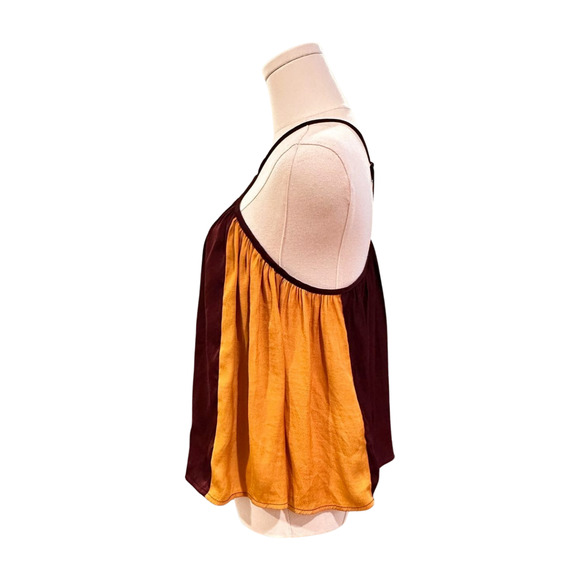 Banana Republic Silky Burgundy Golden Yellow Flowy Halter Spaghetti Strap Small - Picture 3 of 8